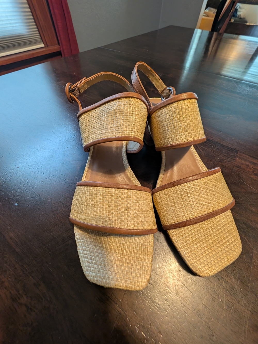 Bernardo Raffia Dual-Band Slingback Sandals, Women's 7, Tan